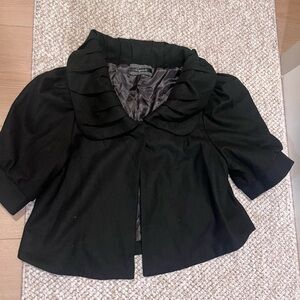 Black Cropped Jacket with Ruffled Collar